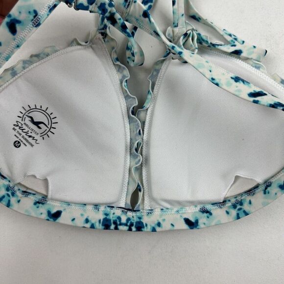 Hollister Blue Tie Dye Swim Bikini Top Triangle Spaghetti Strap Adjustable Sz M - Picture 8 of 8